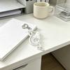 Treble Clef Keychain Charm with Heart-Shaped Lobster Clasp and Split Ring, White Y2K-Inspired Accessory with Small Wing Detail for Keys and Bags