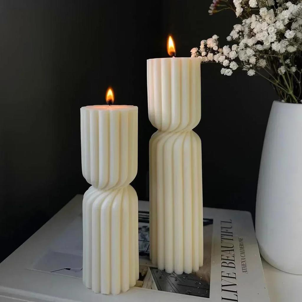 Classic striped cylindrical candle silicone mold geometric cylindrical thick striped acrylic candle mold Roman column PC mold