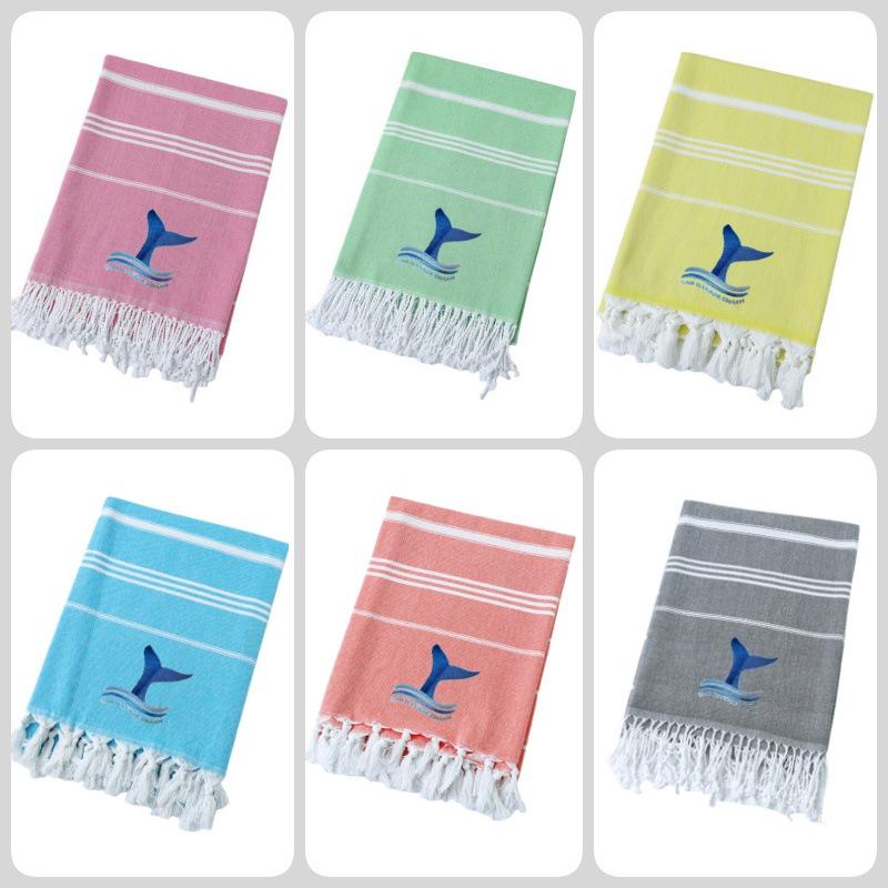 Turkish Cotton Tassel Beach Towel - Narrow Stripe, 12 Colors, 100x180 Cm