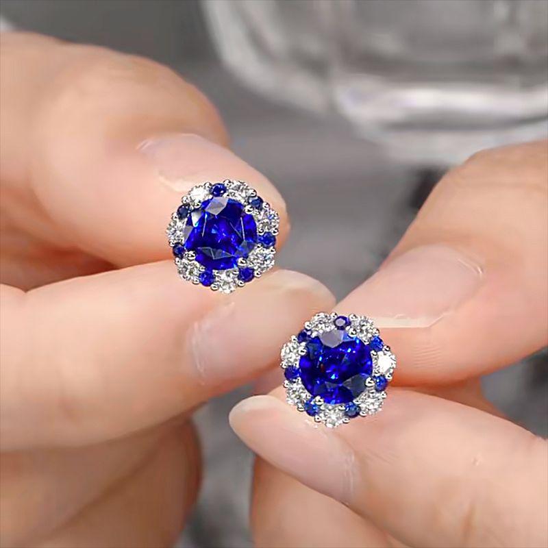 

Серьги-пусеты Lulu Tong из королевского синего сапфира круглой огранки в стерлинговом серебре 925 пробы, нишевый дизайн 2022 года. 925 Silver