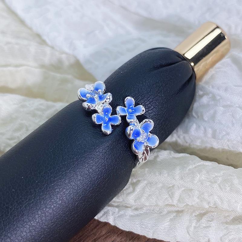 French Retro Butterfly Dream Blue Enamel Dripping Flower Opening Ring Women'S Exquisite Sweet And Cool High-End Ring