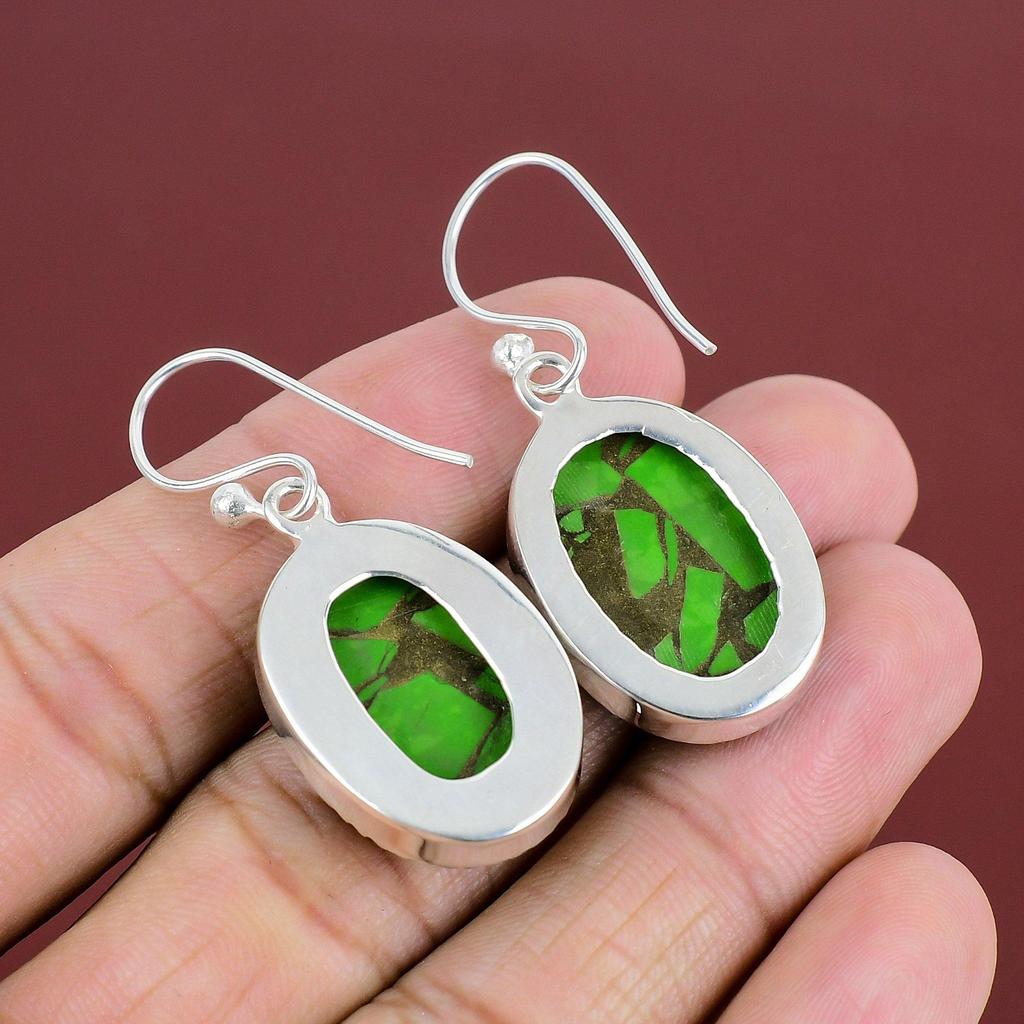 Copper Green Turquoise Earring 925 Sterling Silver Earrings Gemstone Earring Dainty Jewelry Handmade Earring Silver Jewelry Engagement Gifts
