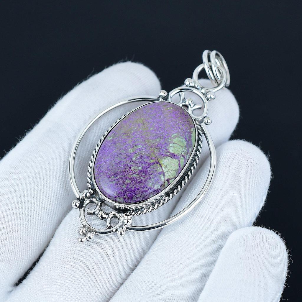 Natural Purpurite Gemstone Pendant, 925 Sterling Silver Handmade Pendant, Boho Silver Pendant, Unisex Pendant Thanksgiving Gifts For Women's