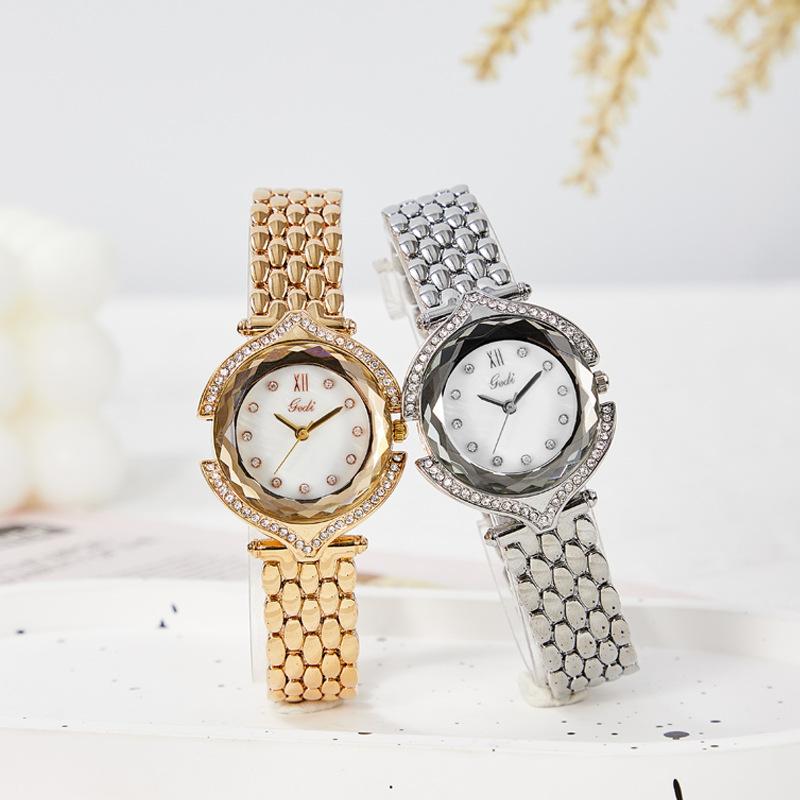 Steel Belt Watch Women'S Diamond-Encrusted Alloy Quartz Watch Niche Light Luxury Waterproof Watch