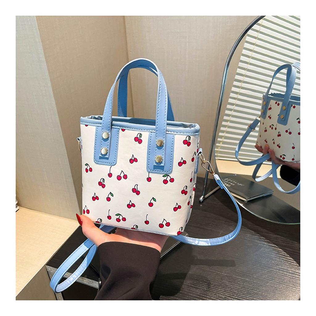 Fresh Cherry Print Fashionable Large Capacity Cute Commuter Shoulder Handbag Small Square Bag for Women