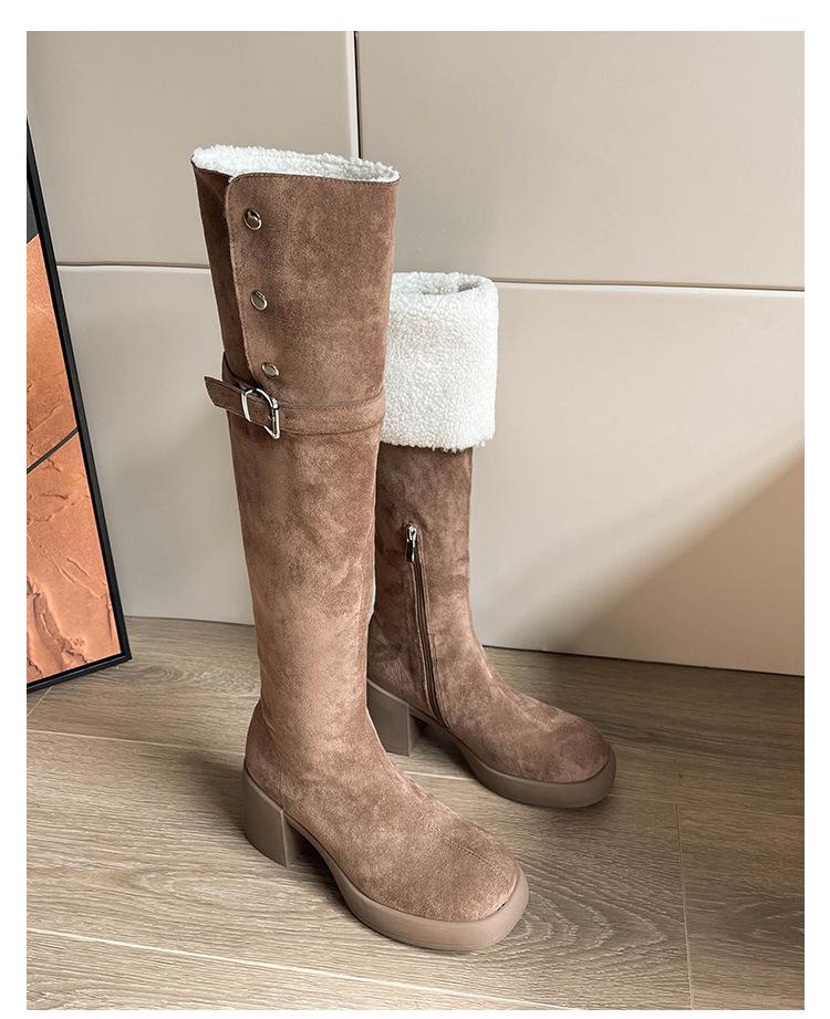 ! Maillard Wind Over Knee Boots Children's Boots Autumn and Winter Thick High Heel Fleece Boots Women's High Boots