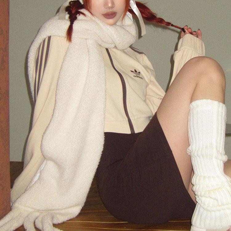 Adidas Originals Trefoil Stripe Zip-Up Stand Collar Short Jacket Women Outerwear Beige IP3005