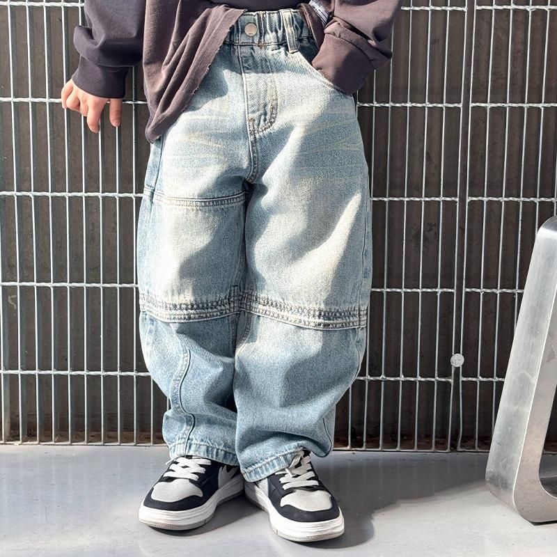 Boys Autumn Loose Straight Denim Jeans Big Kids Casual Trousers