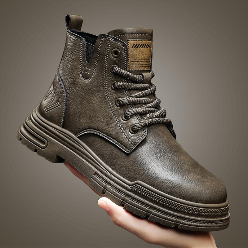 

Повседневная обувь Мотоциклетные ботинки Мужские мокасины Высокий круглый носок Кожаные защитные ботинки Высокие ботинки Мужская повседневная обувь Зимняя мода 44 хаки