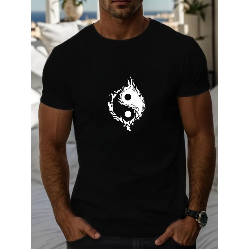 European Size Men's Yin-Yang Bagua Pattern Summer Casual Crew Neck Short Sleeve T-Shirt