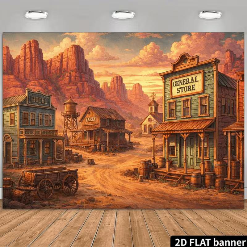 

2D Western Desert Town Hotel Bank Backdrop for Photoshoot 47.2x31.5inch/120*80cm