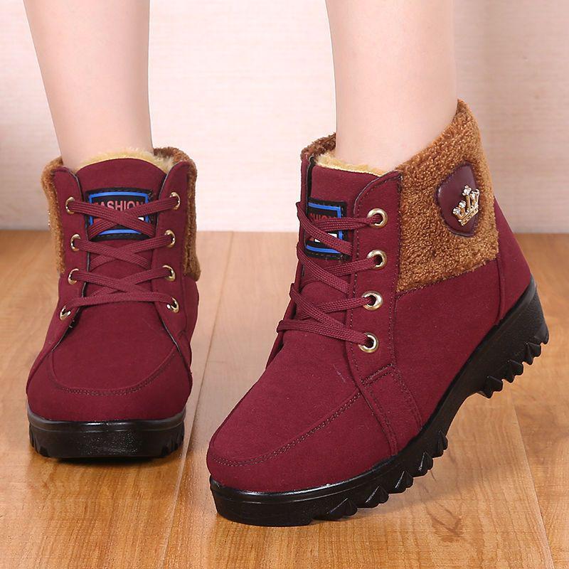 Women's Winter Plus Size Velvet Lined Non-Slip Snow Boots - Mid-Aged & Elderly Warm Mom Cotton Shoes