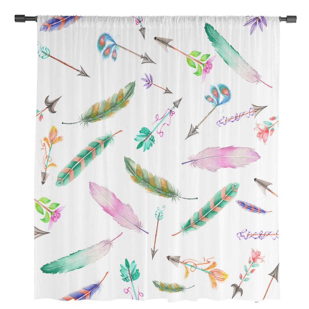 Watercolor Feather Arrow Modern Tulle Curtains For Living Room Bedroom Home Kitchen Window Sheer Curtains