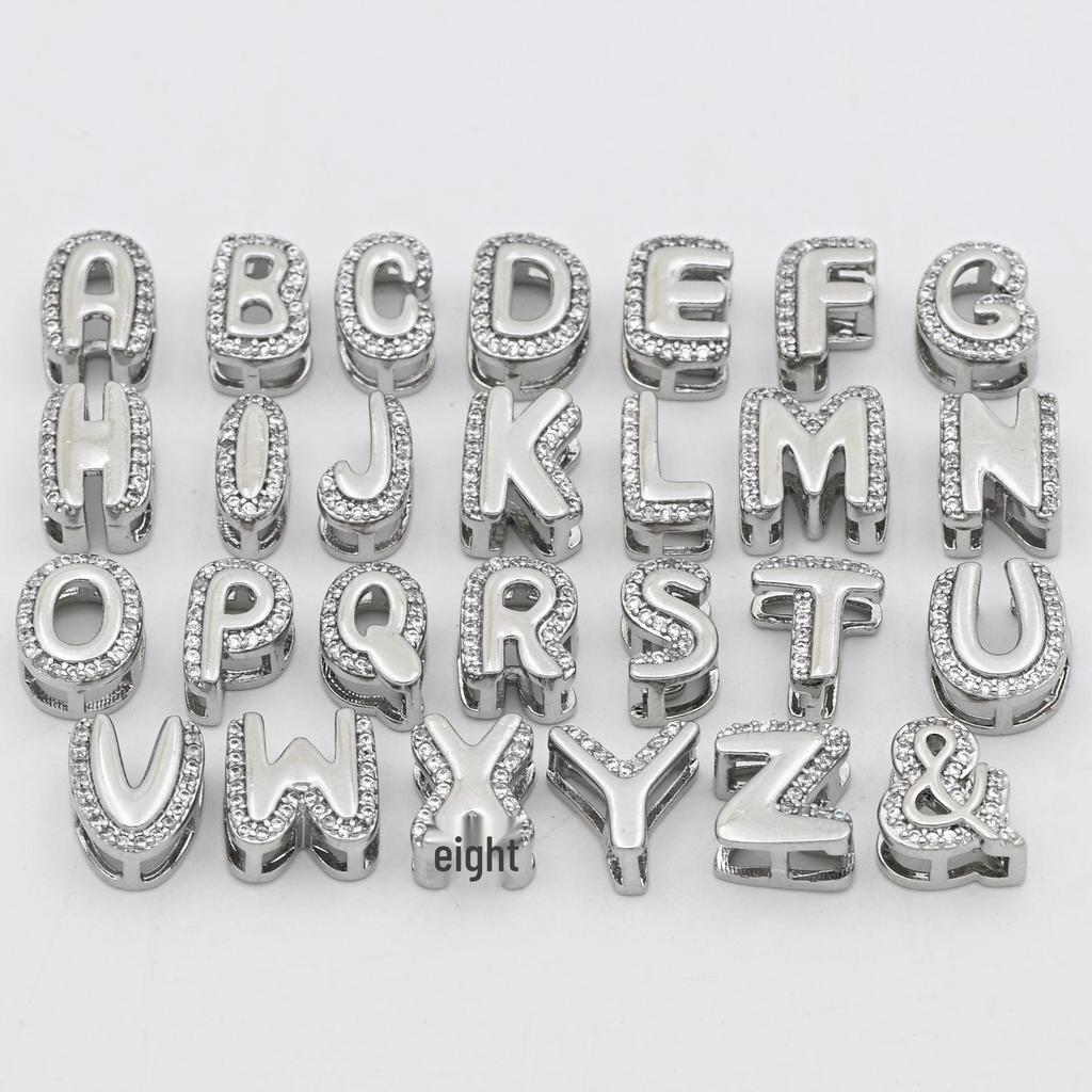 Trendy Elastic Letter Bracelet: Copper Beads & Zircon Inlaid