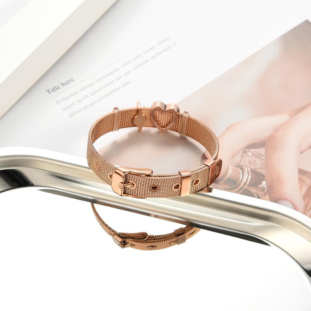 Fashion Stainless Steel Mesh Bracelet Band Women Adjustable Slide Charms Bangle (D)