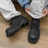 Men's Street Style Black Leather Shoes with 5CM Thick Sole Height Increasing Anti-Slip Platform Casual Daily Outdoor Wear Shoes