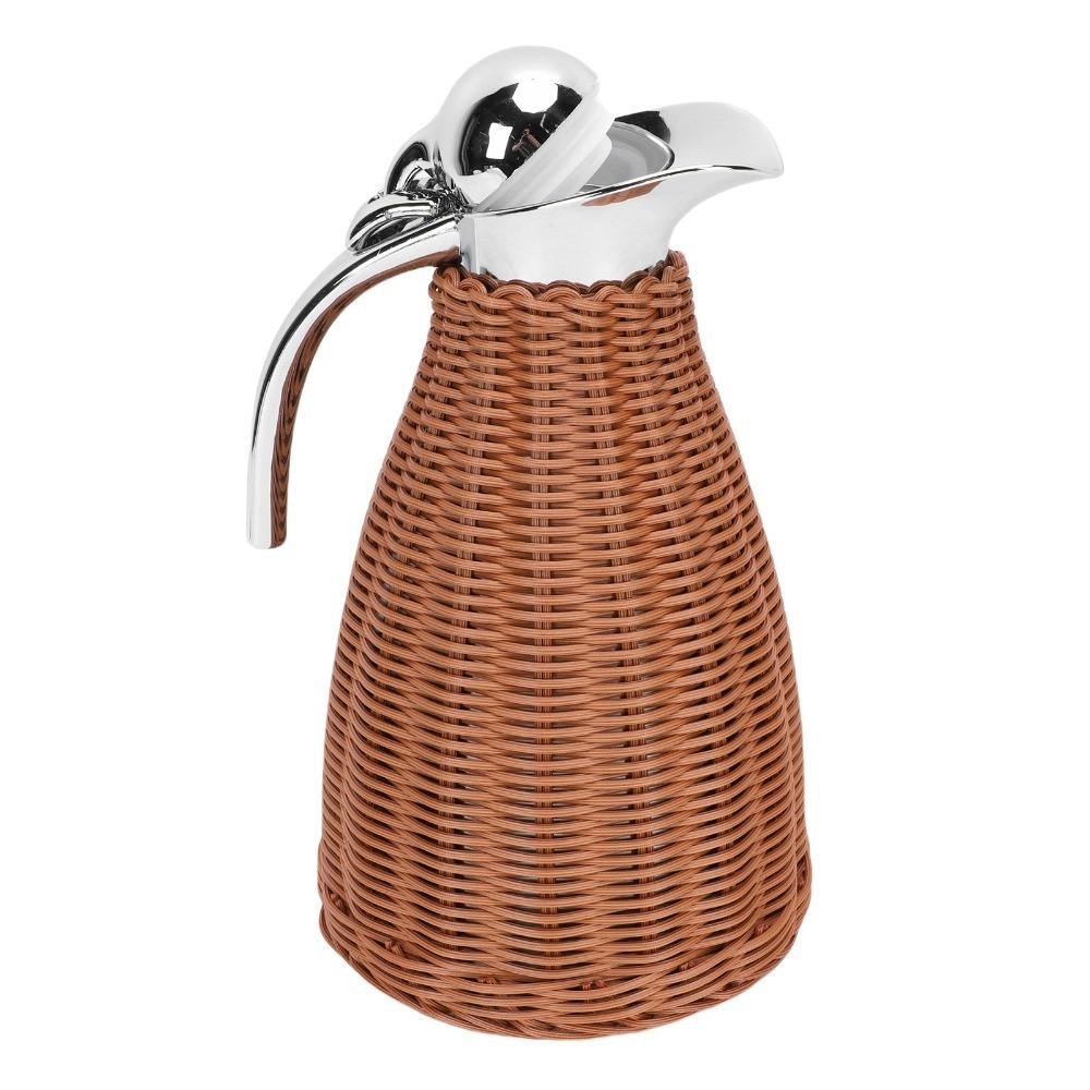 1.5L Capacity Thermal Coffee Carafe Handwoven Rattan Body Woven Rattan Carafe For Coffee Shop