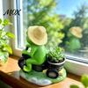 Charmant Tafereel Kikker Decor Fietsende Figuur, Creatieve Bloempot, Hars Tuinbeeld, Weerbestendig Miniatuur Micro Landschap Succulenten