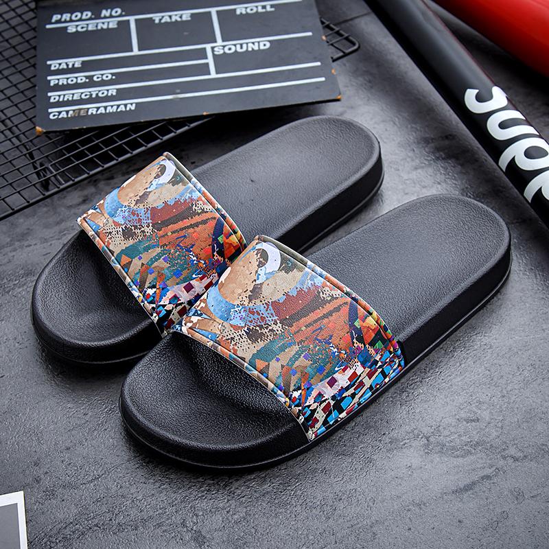 Couples casual oil painting wind slippers summer soft-sole non-slip outdoor beach shoes fashion men and women's walking sandals