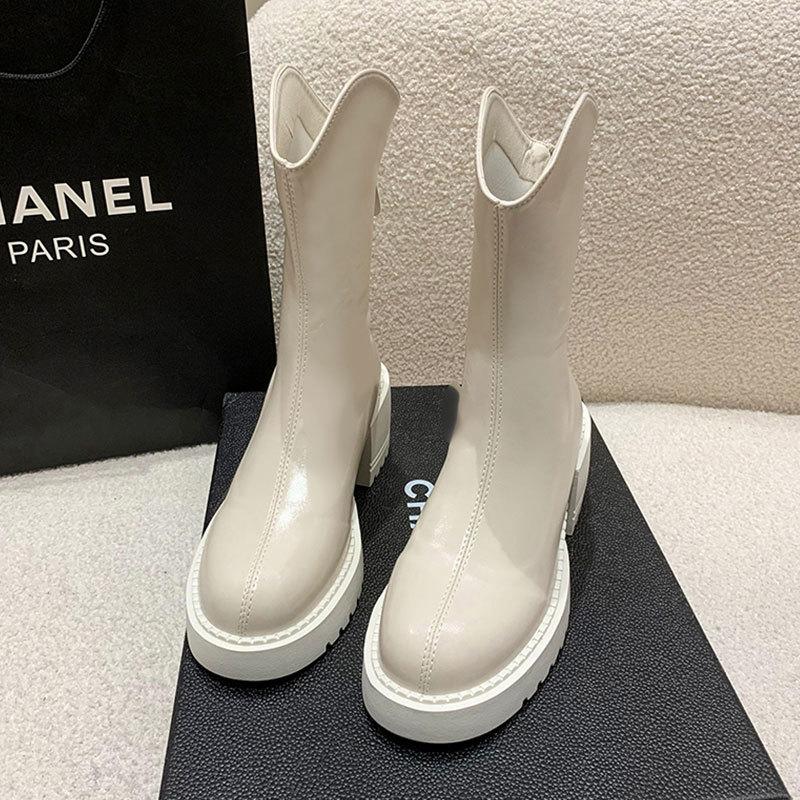 Martin boots matching pants women's new autumn and winter thick heel leather boots warm short boots thick-soled short boots women