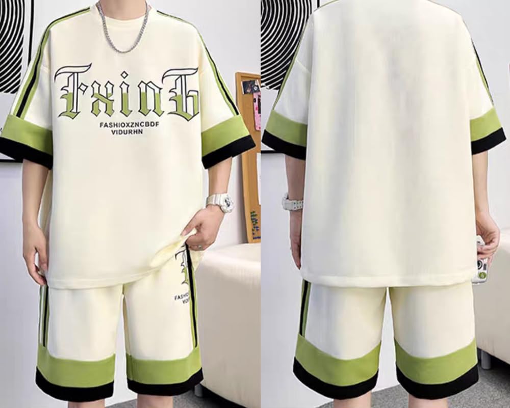 KTNCFD Short Sleeve Summer Plus Jersey and Loose Fit Men's Set, Sizes, 2-Piece Set, T-Shirt, Top, Shorts, Sportswear, Sweatshirt, Loungewear, (8XL,