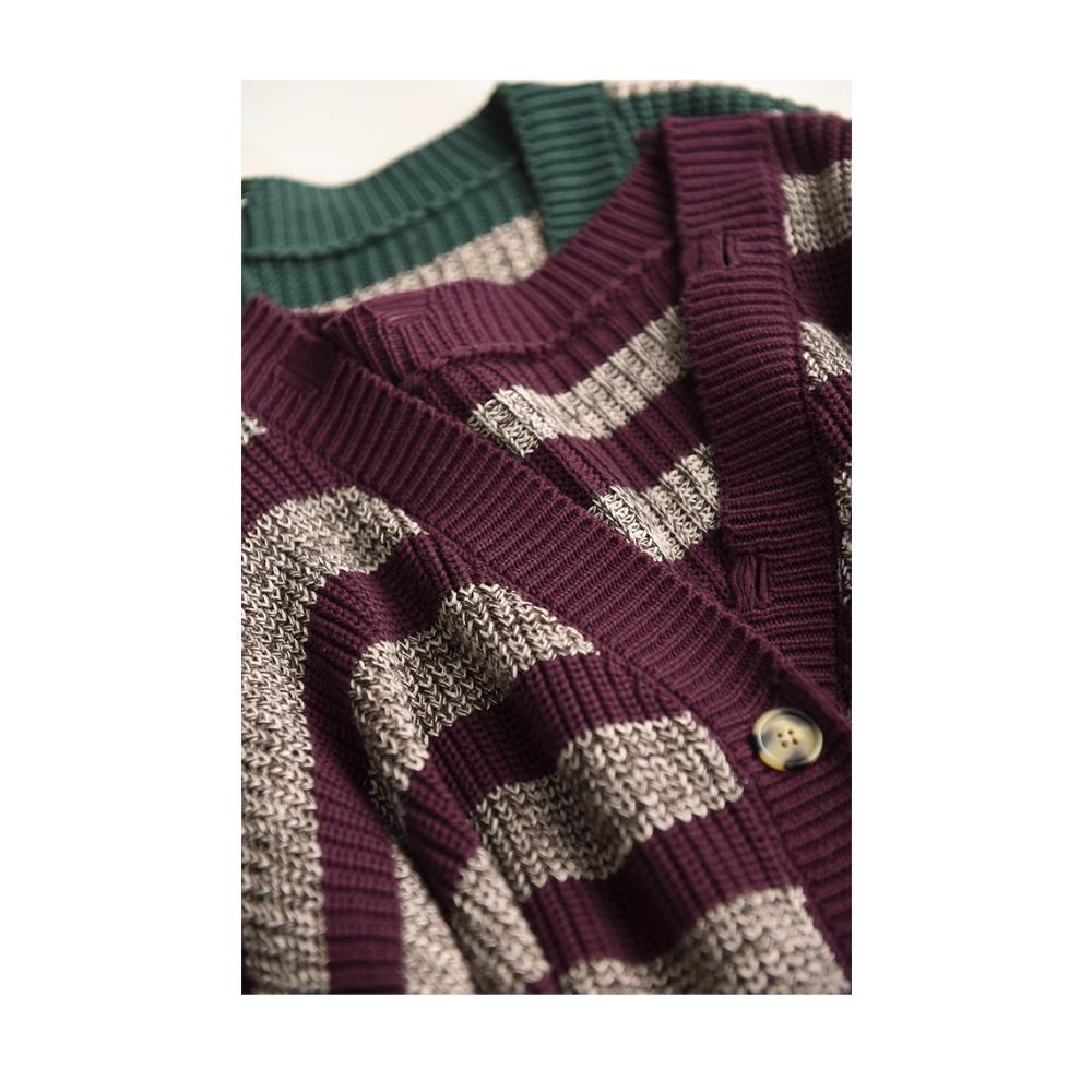 DIMANAF 2025 Winter New Striped Cardigan Jacket Women Sweaters Coat Wadded  Knitting Pockets Sweater