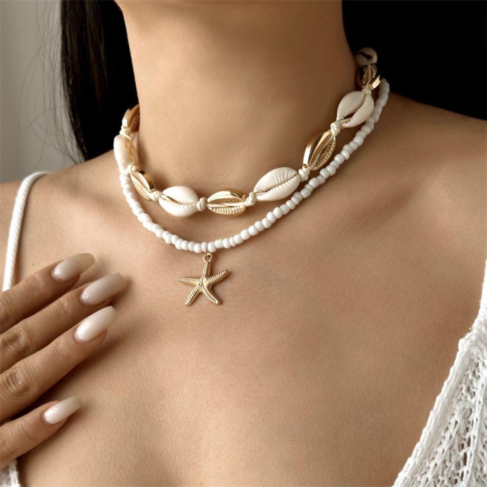 Pearl Shell Necklace Multilayer Seashell Choker New Sweater Chain Jewelry