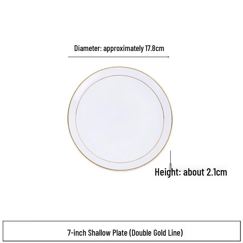 Ningzhao 7-inch Round Ceramic Dinner Plate with Double Gold Rim