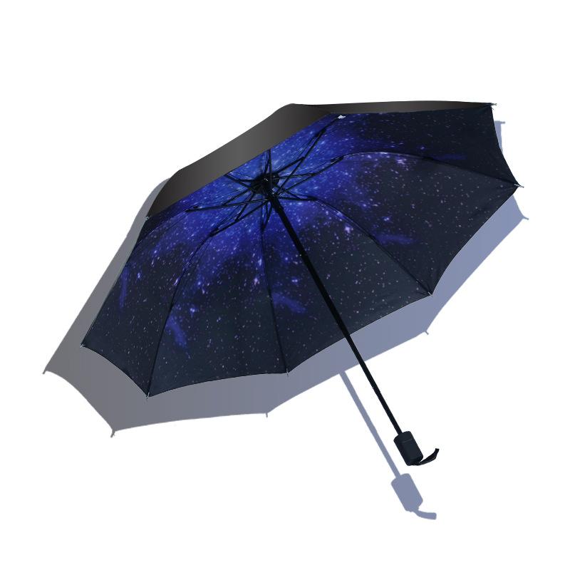 Large Umbrella Three Folding Small Black Umbrella Vinyl Umbrella UV Protection Parasol Women's Sunscreen Umbrella