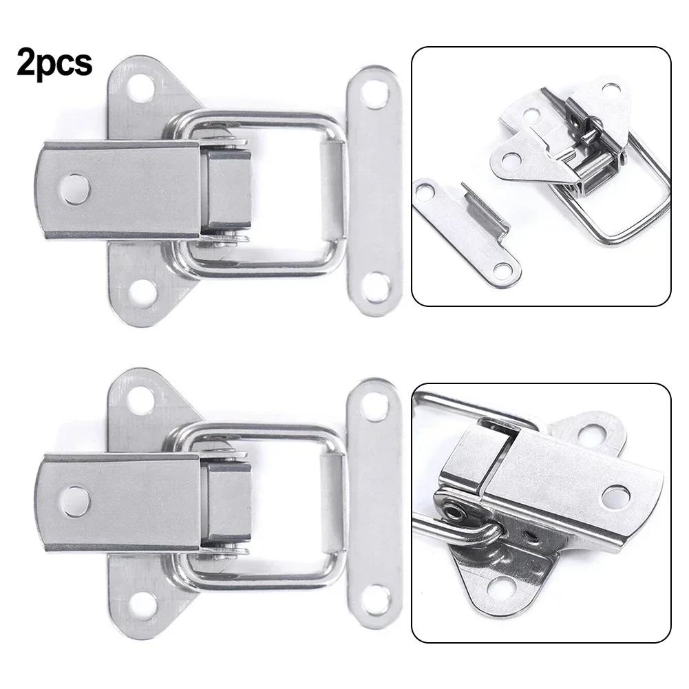 2pcs Spring Locking Latch Hasps Stainless Steel Suitcase Toggle Catch Clasp Box Loaded Hinges Furniture Hardware Accessories