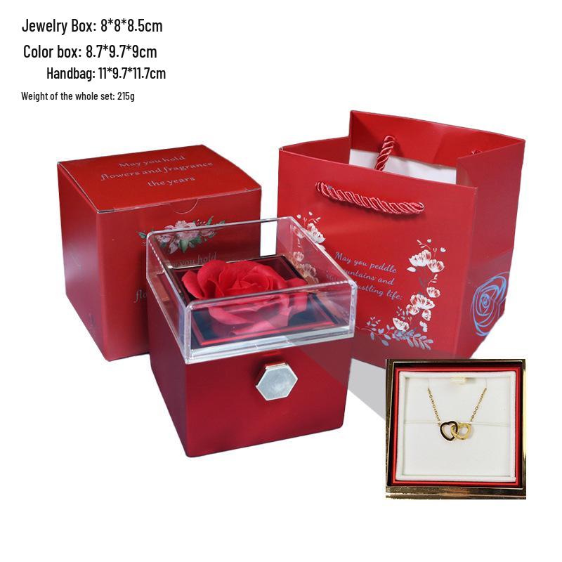 Valentine's Day Rotating Jewelry Gift Box with Necklace & Rose Flower