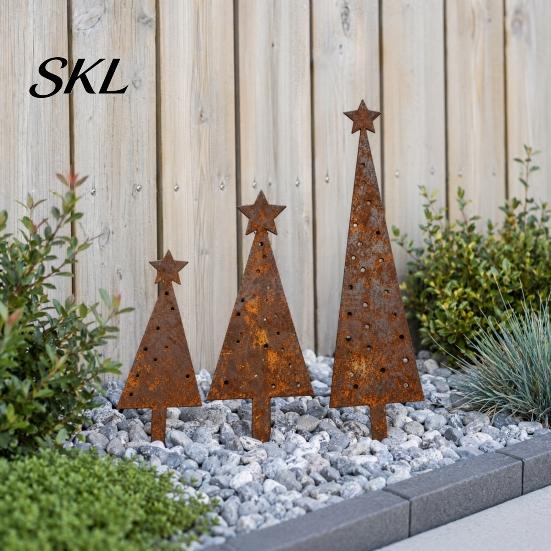 Metal Garden Ornaments 3 Pcs Christmas Tree Ornament Set, Star-Topped Yard Decorations, Rustproof Comfortable Accents Lightweight Holiday Decor