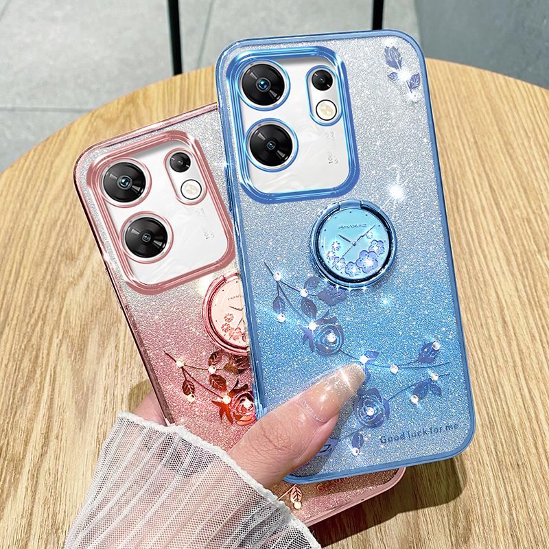 KADEM For Infinix Zero 30 4G Case Flower Shiny Glitter Kickstand TPU Phone Cover
