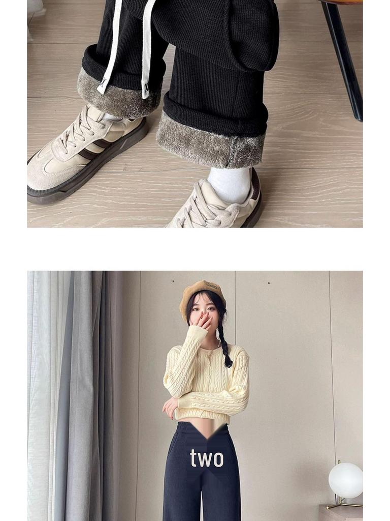 Women's 2025 Autumn/Winter Fleece-Lined Corduroy Wide-Leg Pants - Casual, Loose, Warm Straight-Leg Style