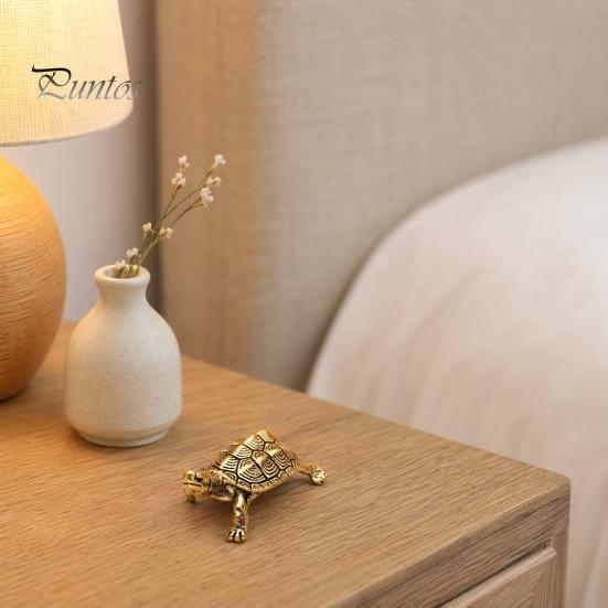 Small Brass Tabletop Decor Vintage Turtle Statue, Metal Animal Figurine, Handcrafted Unique Art Piece Artistic Desktop Sculpture Ornament for