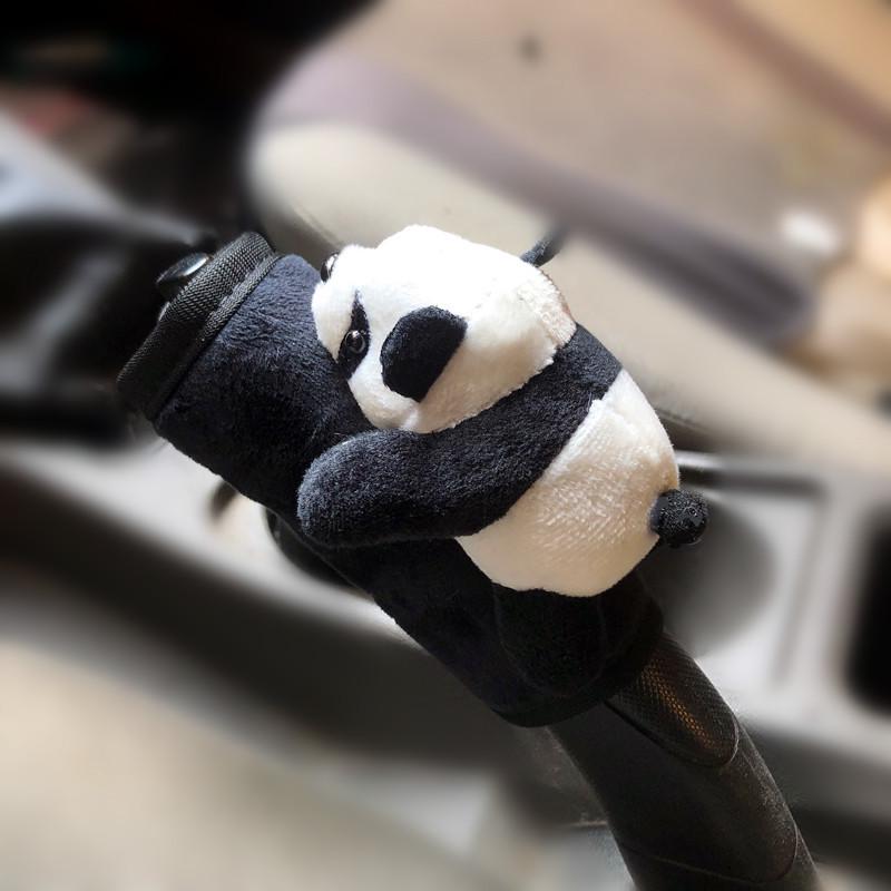 Cartoon Panda Car Decor Set: Gear Shift, Handbrake, Roof Handle, Seat Belt Pads