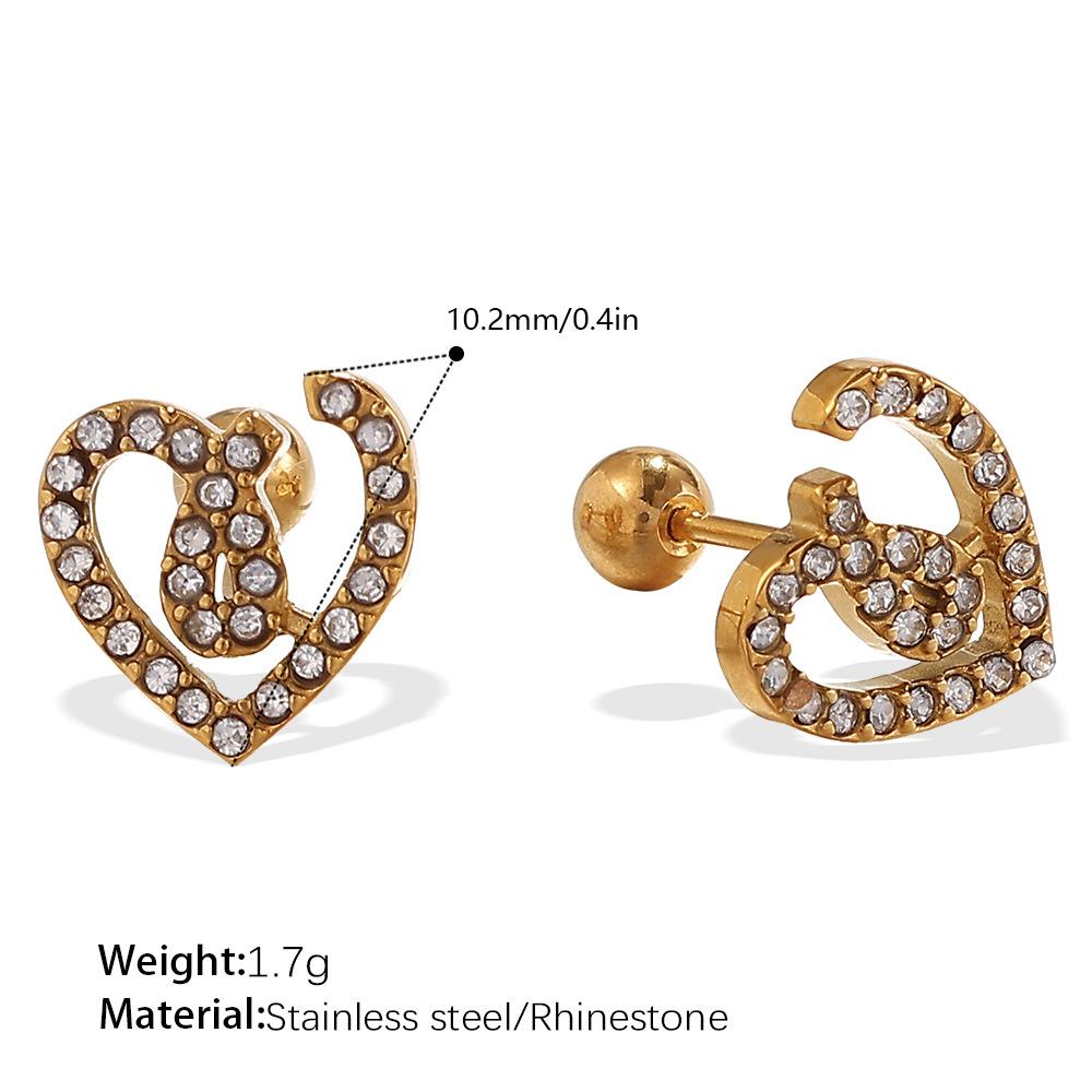Fashion Light Luxury Gold Love Diamond Earrings Stainless Steel Gold Plated Hollow Design Earrings Women