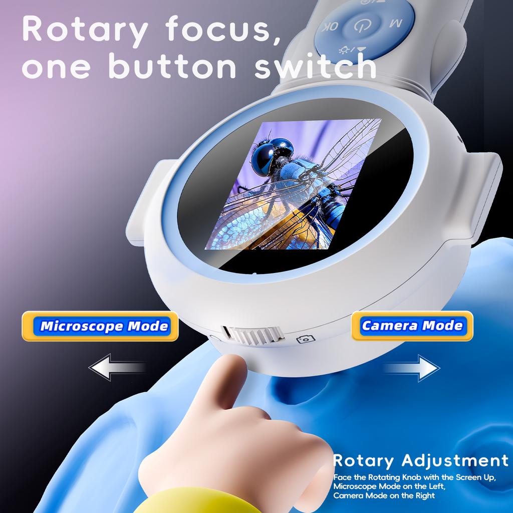 Pocket Educational Kids Handheld Magnifying Toy 2.0-Inch IPS HD 8 LED Light Digital Microscope for Children Educational Toy Gift
