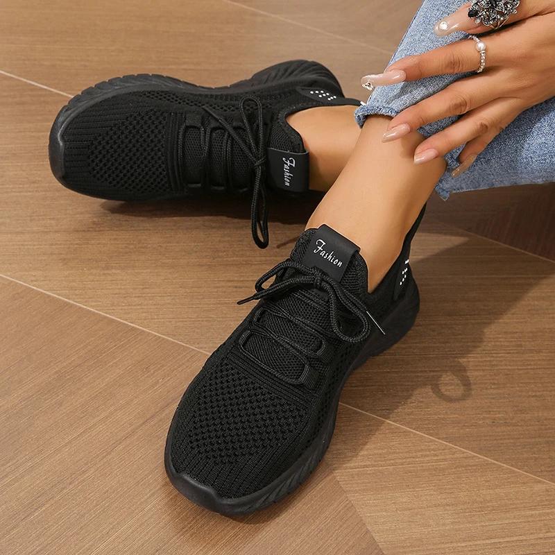 Lucyever Atmungsaktive Mesh Sport-Sneaker Damen 2025 Herbstmode Schnür-Tennis Schuhe Frau Anti-Rutsch Plateau Laufschuhe 43