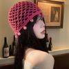 Cappello lavorato a maglia scavato Berretto rotondo con perline Cappello all'uncinetto traspirante da viaggio