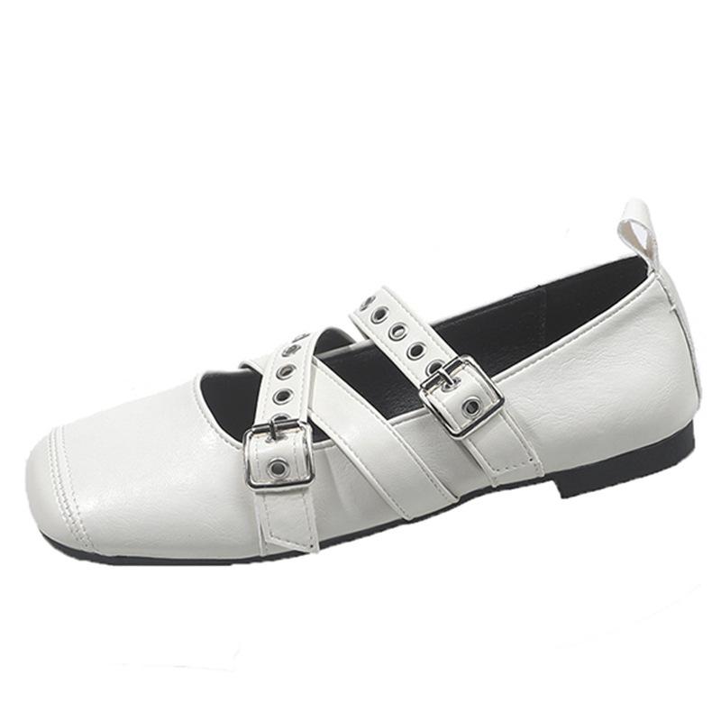 Fashion Retro Ballet Shoes Women's 2025 Summer Cross-buckle Shallow Mouth Square Head Single Shoes Versatile Flat Mary Jane Shoes