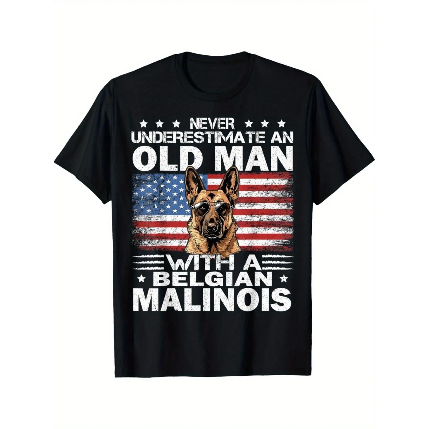 

Never Underestimate Old Man With Belgian Malinois Graphic Tee Patriotic Dog Lovers Short Sleeve T-Shirt Men XXXXXL чорний
