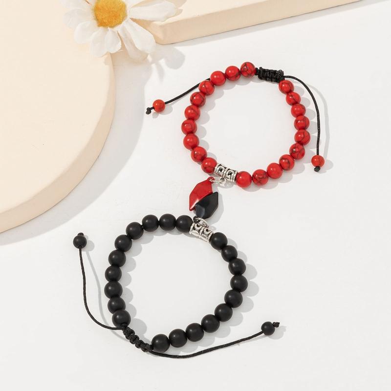 4x Magnetic Couple Bracelet Set Heart Pendant Matching Necklace Forever Love Jewelry Gifts for Couple Best Friends