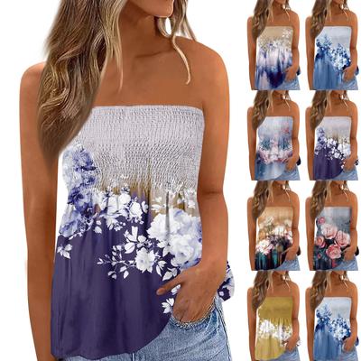 2024 Tube Tops For Women,Cute Sexy Off Shoulder Floral Print Sleeveless T-Shirt