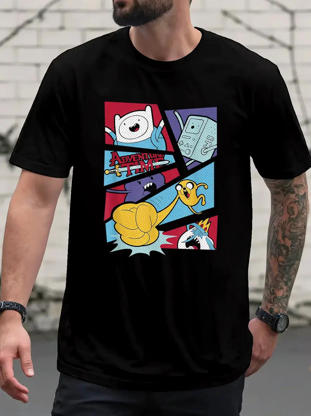 Adventure Time Cartoon Print Short Sleeve T-shirt - Casual Round Neck L