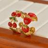 Mode Fruchtstil Edelstahl Offener Ring Emaille Erdbeere Kirsche Design Süß Täglich Party Damenschmuck Geschenke