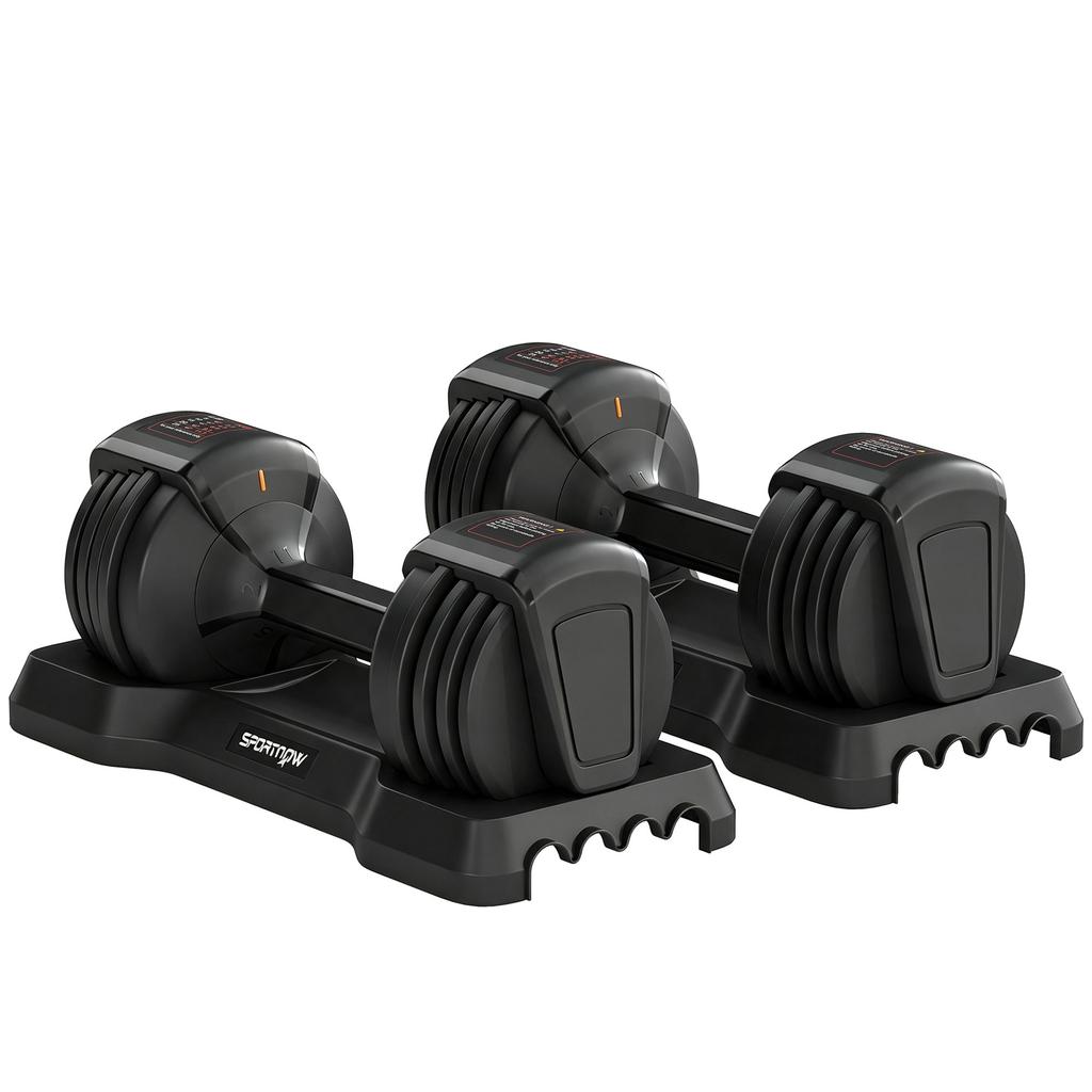 Quick-Adjustable Dumbbells, 5 Levels, 2 X 11 Kg, Safety Lock, Non-Slip Handle, Storage Bases, Black