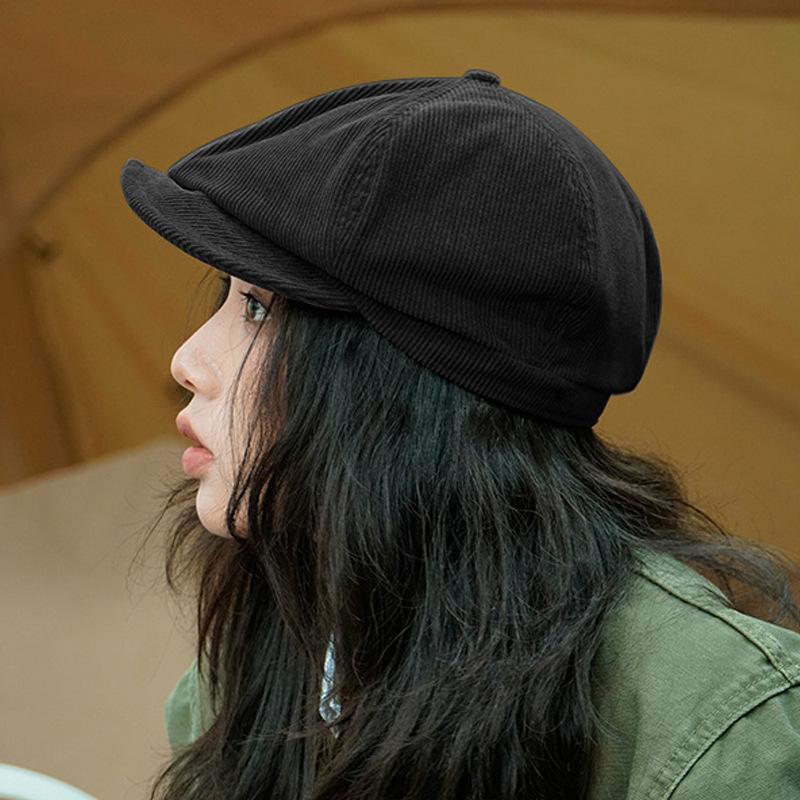 Japanese Street Corduroy Forward Hat Women'S Season Tide Brand Solid Color Versatile Beret Men'S Retro Painter Hat
