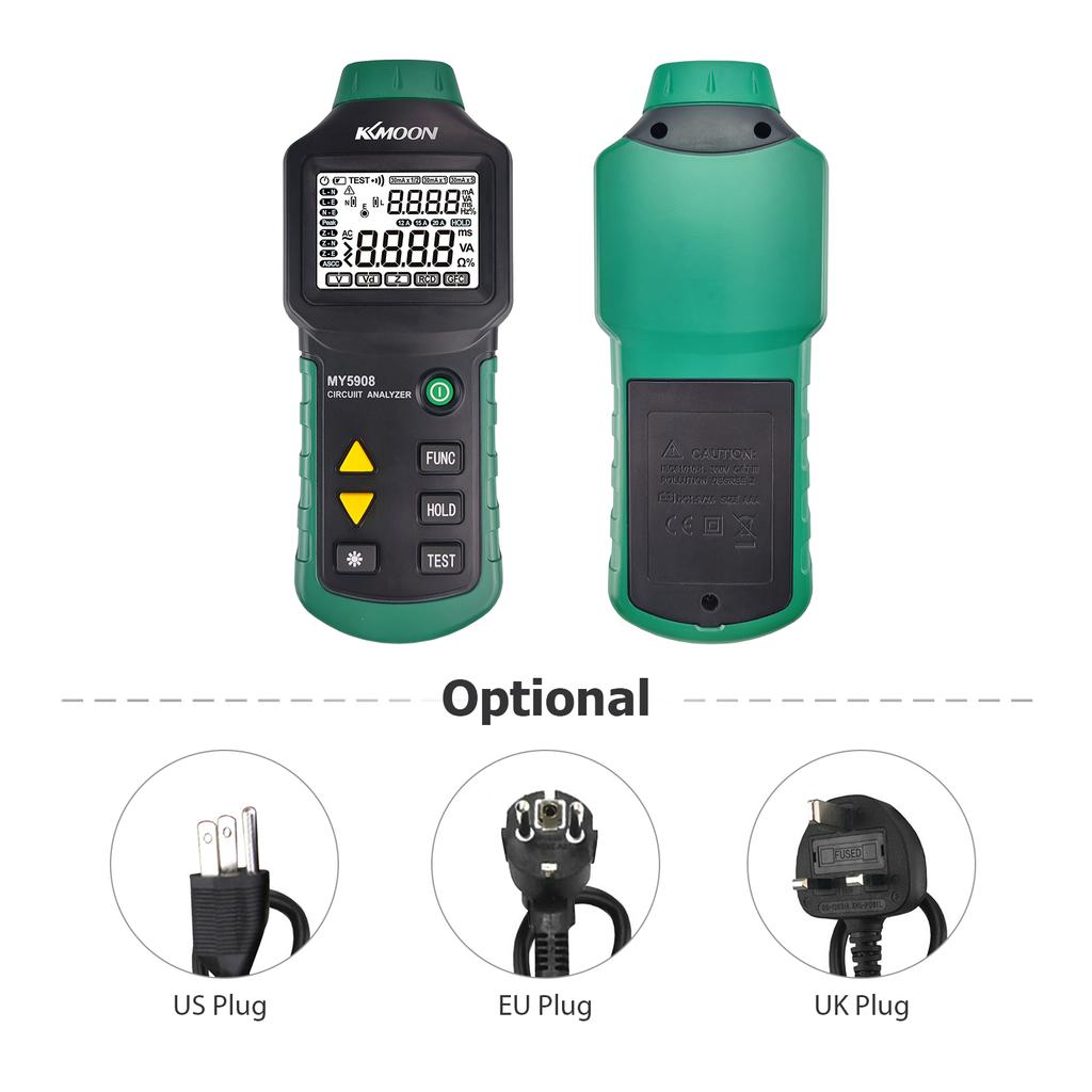 Kkmoon Analyseur de circuit à rétroéclairage LCD numérique MY5908 True RMS AC Tension RCD GFCI Testeur électrique