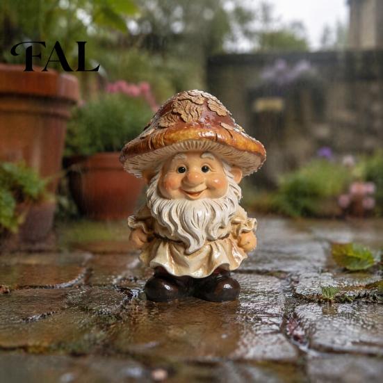 Pastoral Style Outdoor Statue Mushroom Cap Gnome Statue, Resin Garden Figurine, Retro Hand Painted Forest Yard Art Cute Sculpture for Patio